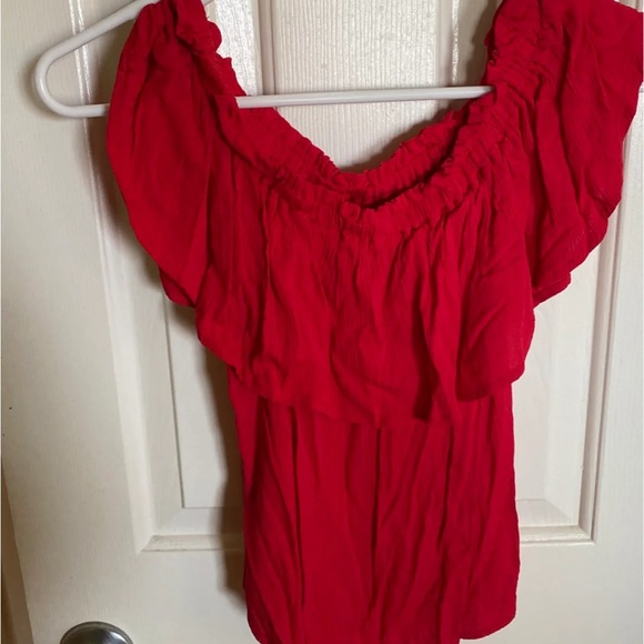 Tops - Red Off the Shoulder Blouse